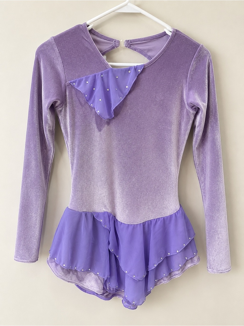 Girls' Purple Velvet Long-Sleeve Dance or figure skating dress